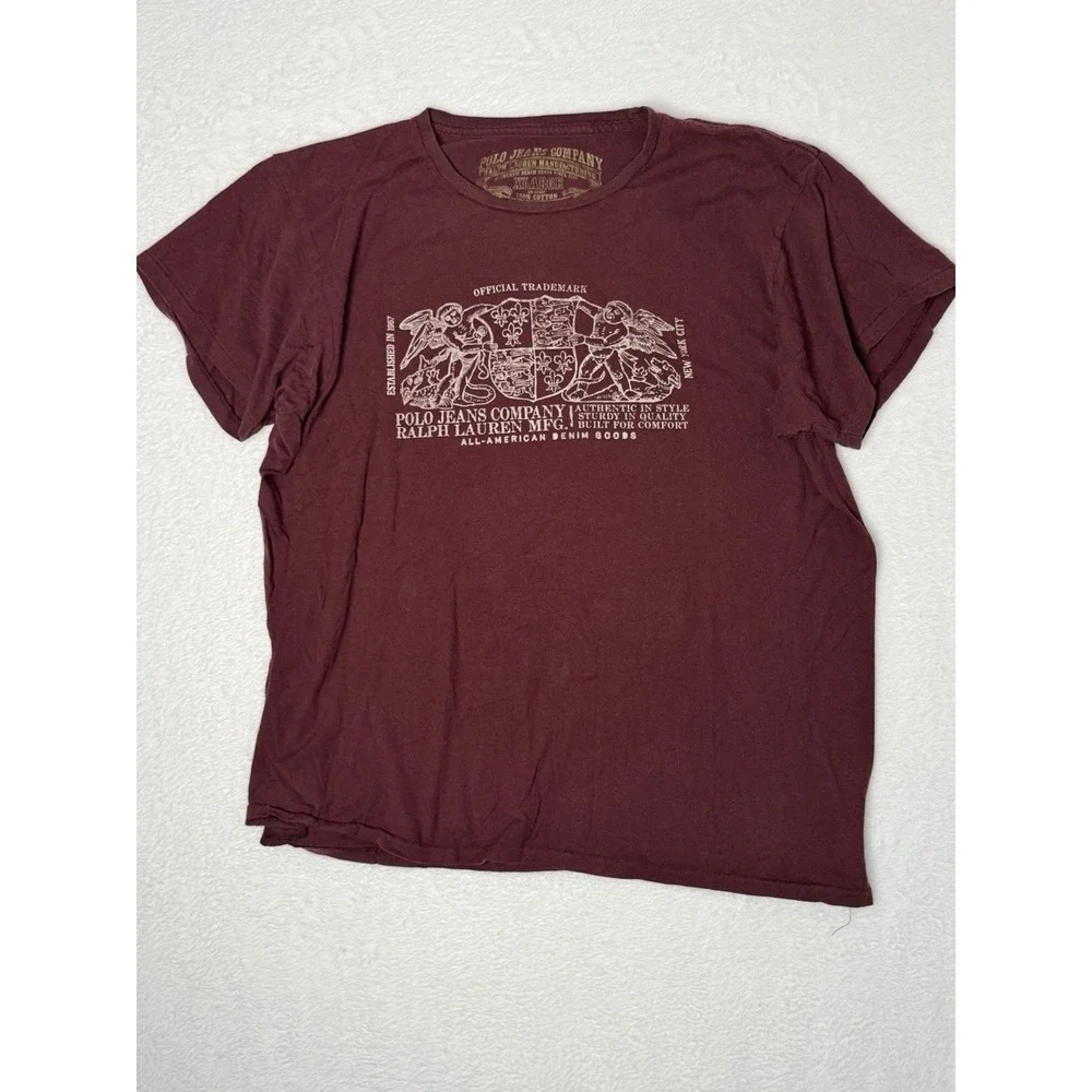 Vintage Y2K Polo Jeans Ralph Lauren Graphic T Shirt XL Burgundy USA